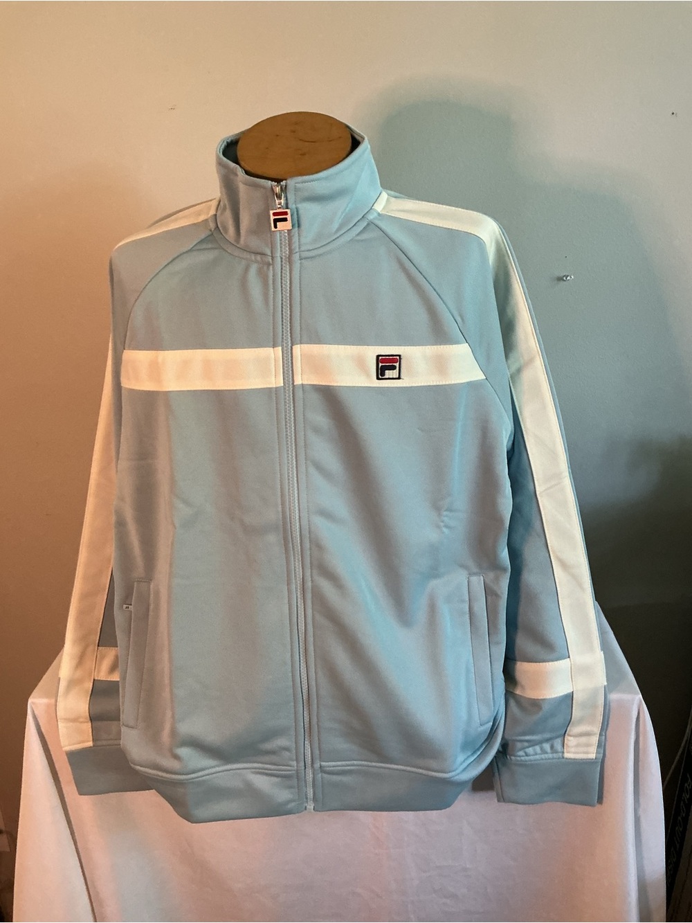Fila Light Blue Athletic Jacket with White Stripes